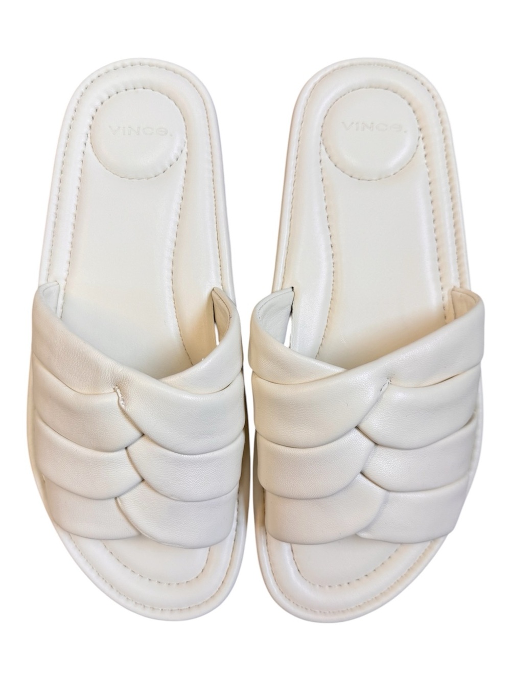 Vince Woven Leather Slide Sandals White Cushioned Footbed Size 8 EU 38.5 - Picture 3 of 5